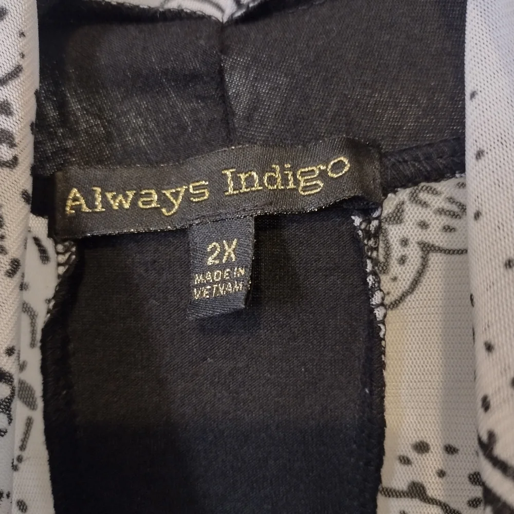 Always Indigo Sheer White Floral & Black Patterned Duster 2X - Picture 3 of 3